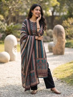 FASHOR - Printed Straight Kurta With Pant & Dupatta