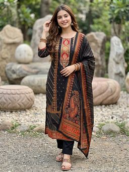 FASHOR - Printed Straight Kurta With Pant & Dupatta