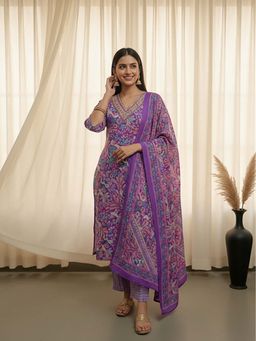 FASHOR - Floral Printed Straight Kurta With Pant & Dupatta