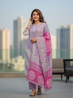 FASHOR - Printed Embellished Straight Kurta With Pant & Dupatta
