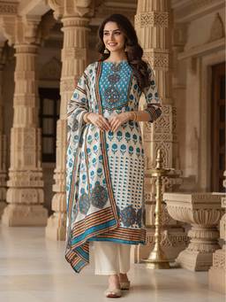 FASHOR - Printed Straight Kurta With Pant & Dupatta