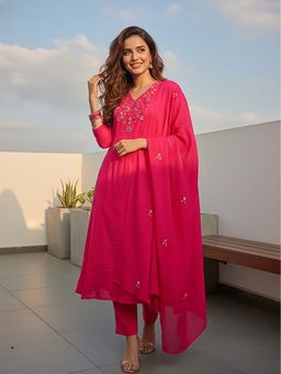FASHOR - Sequin Embroidered A-Line Kurta With Pant & Dupatta