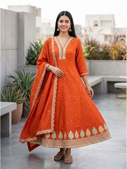 FASHOR - Sequin Embroidered Anarkali Kurta With Pant & Dupatta