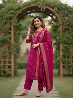 FASHOR - Gota Patti Embellished Straight Kurta With Pant & Dupatta