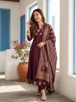 FASHOR - Printed Anarkali Kurta With Pant & Dupatta