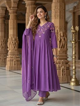 FASHOR - Sequin Embroidered Anarkali Kurta With Pant & Dupatta