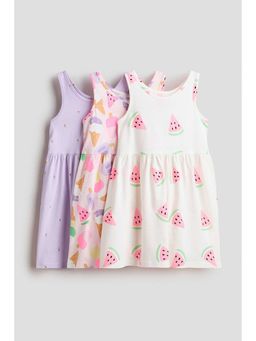 H&M - Girls White 3-Pack Printed Cotton Dresses