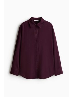 H&M - Women Purple Oversized Linen-Blend Shirt