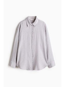 H&M - Women Grey Oversized Linen-Blend Shirt