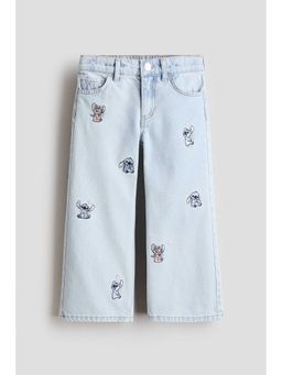 H&M - Girls Blue Printed Wide Leg Jeans