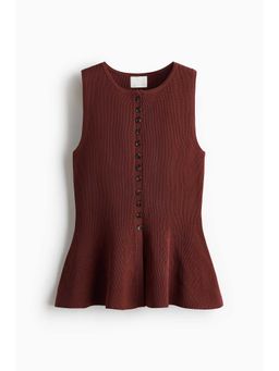 H&M - Women Brown Rib-Knit Peplum Waistcoat