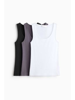 H&M - Women White 3-Pack Ribbed Vest Tops