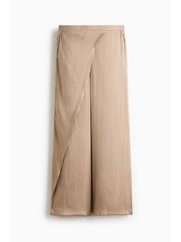 H&M - Women Beige Wrap-Detail Satin Trousers