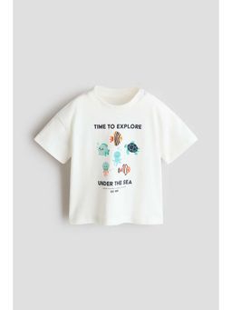 H&M - Boys White Printed Cotton T-Shirt