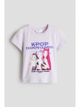 H&M - Girls Purple Print-Motif Cotton Top