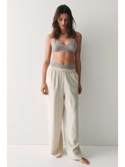 H&M - Women Beige Wide Linen-Blend Trousers