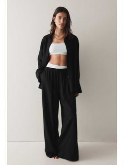 H&M - Women Black Wide Linen-Blend Trousers