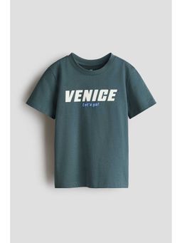 H&M - Boys Green Printed Cotton T-Shirt