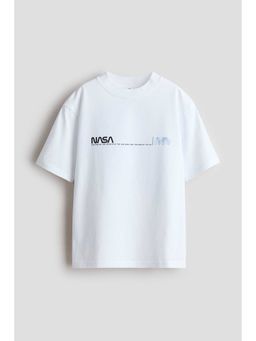 H&M - Boys White Loose-Fit Printed T-Shirt