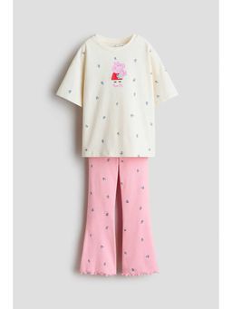 H&M - Girls Pink 2-Piece Printed Cotton Set