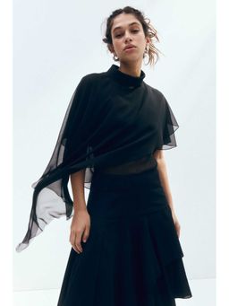 H&M - Women Black Cape-Detail Chiffon Blouse