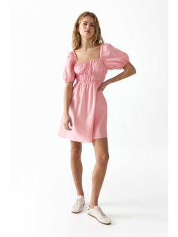 H&M - Women Pink Puff-Sleeved Poplin Dress