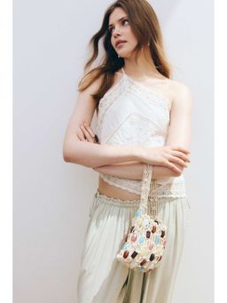 H&M - Women White Lace-Trimmed One-Shoulder Top