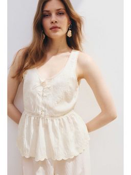 H&M - Women White Lace-Up Peplum Top