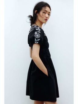 H&M - Women Black Embroidered Poplin Dress
