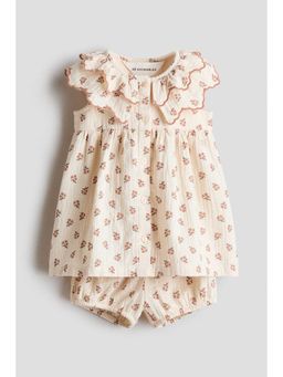 H&M - Girls Beige 2-Piece Printed Cotton Set