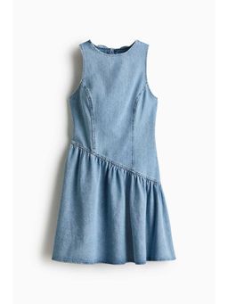 H&M - Women Blue Flared-Skirt Denim Dress