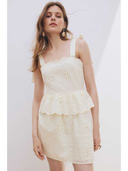 H&M - Women White Tie-Strap Broderie Anglaise Dress