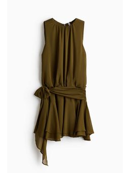 H&M - Women Green Tie-Detail Chiffon Dress
