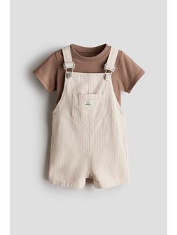 H&M - Boys Beige 2-Piece Dungaree And T-Shirt Set