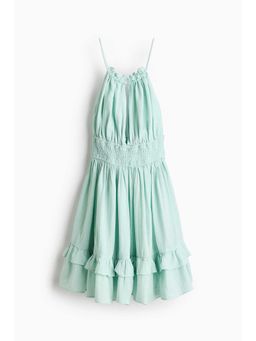 H&M - Women Turquoise Flared-Skirt Linen-Blend Dress