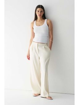 H&M - Women White Wide Linen-Blend Tailored Trousers