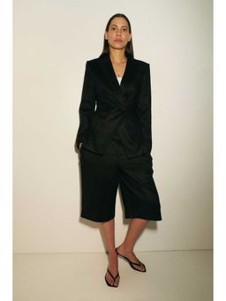 H&M - Women Black Slim Fit Linen-Blend Blazer