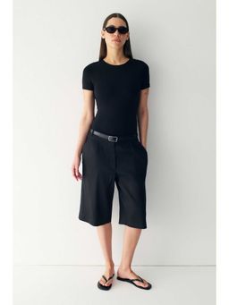 H&M - Women Black Loose Fit Linen-Blend Shorts