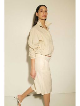 H&M - Women Beige Loose Fit Linen-Blend Shorts