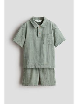 H&M - Boys Green 2-Piece Textured Cotton-Blend Set