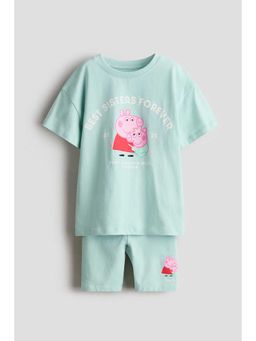 H&M - Girls Turquoise 2-Piece Printed Cotton Set