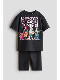 H&M - Girls Grey 2-Piece Printed Cotton Set