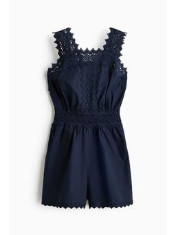 H&M - Women Blue Lace-Detail Cotton Playsuit