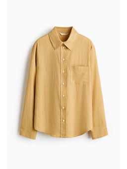 H&M - Women Yellow Linen-Blend Shirt