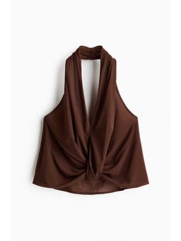 H&M - Women Brown Twist-Detail Halterneck Top