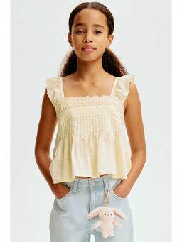 H&M - Girls Yellow Lace-Trim Cotton Top