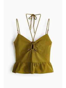 H&M - Women Green Linen-Blend Strappy Top
