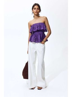 H&M - Women Purple Flounce-Trimmed Peplum Tube Top