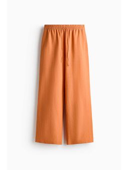 H&M - Women Orange Linen-Blend Drawstring Trouser