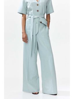 H&M - Women Turquoise Tailored Linen-Blend Trousers